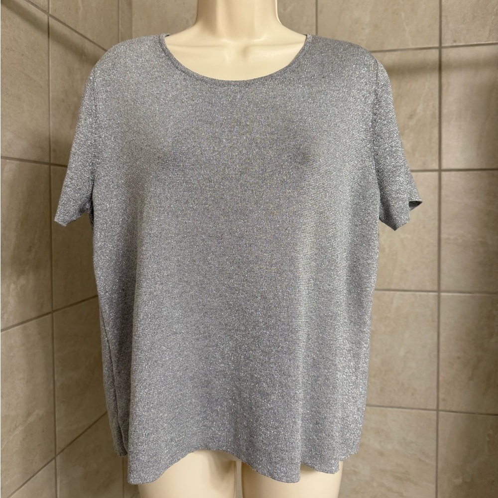 LIKE NEW CeCe short sleeved silver metallic top, size L